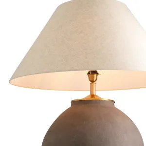 Luxury Brown Ceramic Table Lamp with Natural Linen Shade Detail View by Luxury Group International