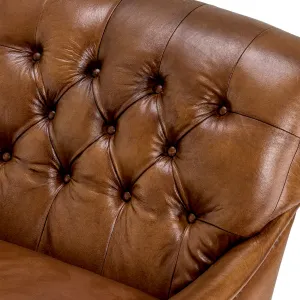 Luxuriöser brauner Ledersessel mit Tufting, Rollen und Nagelkopfverzierung – 75 cm – Luxusmöbel Detailansicht von Luxury Group International