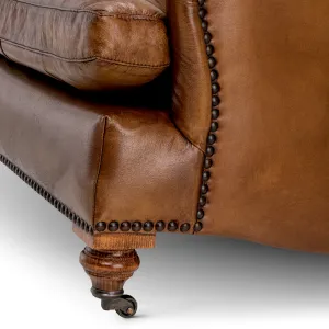 Luxuriöser brauner Ledersessel mit Tufting, Rollen und Nagelkopfverzierung – 75 cm – Luxusmöbel Detailansicht von Luxury Group International