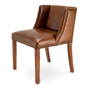 Sedia da Pranzo di Lusso in Pelle Marrone con Rifiniture a Chiodi - Mobili di Lusso per Hotel Vista frontale di Luxury Group International