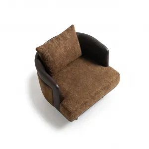 Poltrona di Lusso Marrone in Shearling e Pelle con Base in Metallo Nero - Poltrona di Lusso Vista dall'alto di Luxury Group International