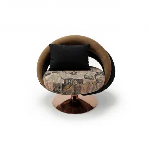 Luxury Brown Swivel Lounge Chair with Rose Gold Pedestal - Luxury Armchair Front View by Luxury Group International
