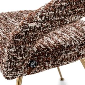 Luxury Brown Textured Dining Chair with Curved Back and Gold Legs - Luxury Dining Chair Detail View by Luxury Group International