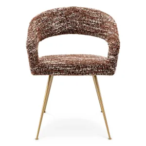 Luxury Brown Textured Dining Chair with Curved Back and Gold Legs - Luxury Dining Chair Front View by Luxury Group International