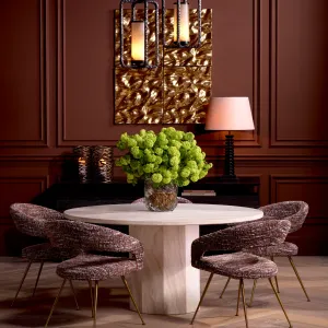 Luxury Brown Textured Dining Chair with Curved Back and Gold Legs - Luxury Dining Chair Lifestyle View by Luxury Group International