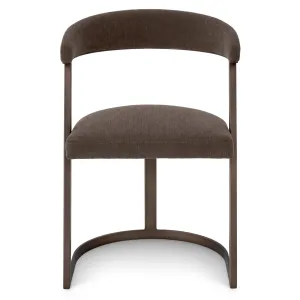 Sedia da Pranzo Imbottita Marrone di Lusso con Struttura in Metallo Bronzo - Arredamento di Lusso per Hotel Vista frontale di Luxury Group International