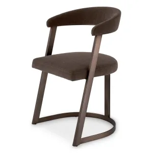 Sedia da Pranzo Imbottita Marrone di Lusso con Struttura in Metallo Bronzo - Arredamento di Lusso per Hotel Vista frontale di Luxury Group International