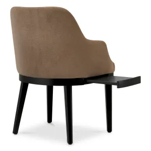 Luxury Brown Upholstered Dining Chair with Curved Arms & Sleek Black Wooden Legs Back View by Luxury Group International
