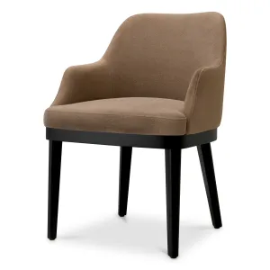 Luxury Brown Upholstered Dining Chair with Curved Arms & Sleek Black Wooden Legs by Luxury Group International