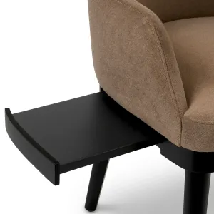Luxury Brown Upholstered Dining Chair with Curved Arms & Sleek Black Wooden Legs Side View by Luxury Group International