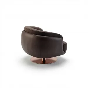 Luxury Brown Upholstered Swivel Armchair with Bronze Metal Base - Luxury Armchair Back View by Luxury Group International