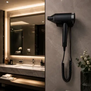 Luxury Brushless Hotel Hair Dryer with Wall Mount Holder & Ionic Technology Lifestyle View by Luxury Group International