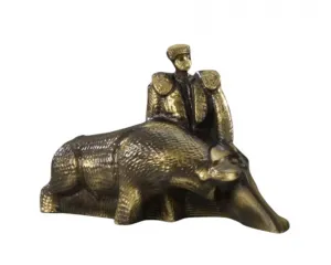 Luxury Bullfighter and Bull Bronze Sculpture in Golden & Antique Finish by Luxury Group International