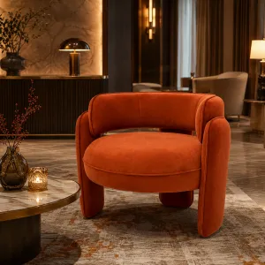 Sillón de Salón de Terciopelo Naranja Quemado de Lujo con Respaldo Curvo - Mobiliario de Hotel de Lujo Vista lifestyle por Luxury Group International