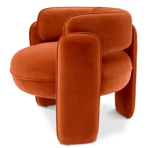 Sillón de Salón de Terciopelo Naranja Quemado de Lujo con Respaldo Curvo - Mobiliario de Hotel de Lujo Vista lateral por Luxury Group International