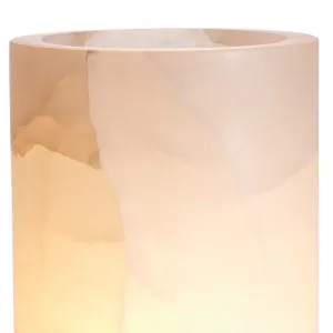 Lampada da Tavolo di Lusso in Stile Candela con Design Cilindrico in Pietra Traslucida - Arredamento di Lusso per Hotel Vista frontale di Luxury Group International