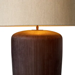 Luxury Ceramic Table Lamp with Textured Dark Brown Base and Fabric Shade - Luxury Hotel Furniture Detail View by Luxury Group International