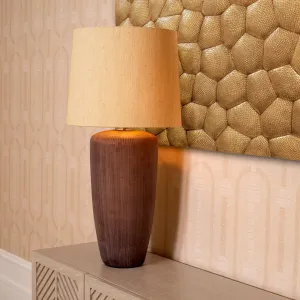 Luxury Ceramic Table Lamp with Textured Dark Brown Base and Fabric Shade - Luxury Hotel Furniture Lifestyle View by Luxury Group International