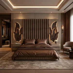 Luxury Champagne Beige Two-Drawer Nightstand for Elegant Bedrooms -Luxury Hotel Furniture Lifestyle View by Luxury Group International