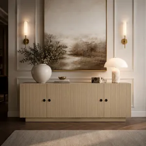 Luxury Champagne Gold Fluted Four-Door Sideboard Cabinet - Luxury Hotel Furniture Lifestyle View by Luxury Group International
