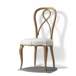 Luxury Champagne Upholstered Dining Chair with Curved Ribbon Backrest and Sculpted Wooden Frame Front View by Luxury Group International