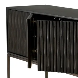 Luxury Charcoal Black Textured Sideboard Cabinet with Metal Base - Luxury Hotel Furniture Detail View by Luxury Group International