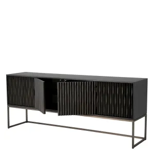 Luxury Charcoal Black Textured Sideboard Cabinet with Metal Base - Luxury Hotel Furniture Front View by Luxury Group International