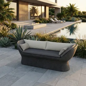 Luxury Charcoal Grey Concrete Sofa with Cream Upholstery - Outdoor Furniture Lifestyle View by Luxury Group International