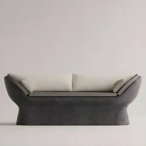 Luxury Charcoal Grey Concrete Sofa with Cream Upholstery - Outdoor Furniture Front View by Luxury Group International