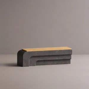 Luxury Charcoal Grey Outdoor Bench with Natural Wood Seat - Outdoor Furniture Front View by Luxury Group International