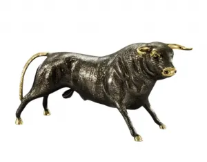 Luxury Charging Bull Bronze Sculpture with Golden Horn Details Front View by Luxury Group International
