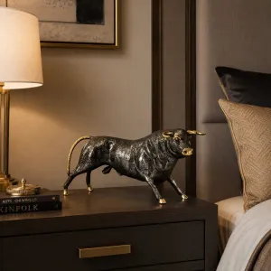 Luxury Charging Bull Bronze Sculpture with Golden Horn Details Lifestyle View by Luxury Group International