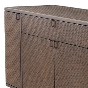 Luxury Chocolate Brown Woven Rattan Sideboard with Metal Base - Luxury Hotel Furniture Detail View by Luxury Group International