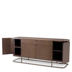 Luxury Chocolate Brown Woven Rattan Sideboard with Metal Base - Luxury Hotel Furniture Inside View by Luxury Group International