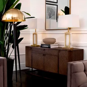 Luxury Chocolate Brown Woven Rattan Sideboard with Metal Base - Luxury Hotel Furniture Lifestyle View by Luxury Group International