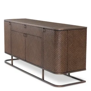 Luxury Chocolate Brown Woven Rattan Sideboard with Metal Base - Luxury Hotel Furniture Side View by Luxury Group International