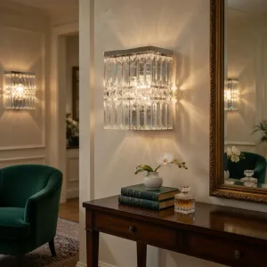 Luxury Chrome Crystal Wall Lamp with Double-Layer Prism Glass Design Lifestyle View by Luxury Group International