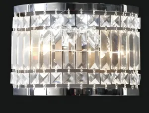 Luxury Chrome Crystal Wall Lamp with Geometric Prism Detailing & Modern Cylindrical Design Front View by Luxury Group International