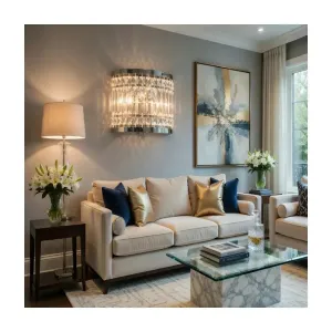 Applique Murale de Luxe en Cristal Chrome avec Détails Prismatiques Géométriques & Design Cylindrique Moderne Vue lifestyle par Luxury Group International