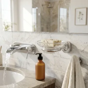 Luxury Chrome Finish Soap Dish with Glass Plate Lifestyle View by Luxury Group International