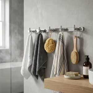 Luxury Chrome-Plated 5 Head Bath Robe Hanger for Premium Hotel Bathrooms Lifestyle View by Luxury Group International