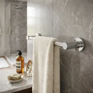 Luxury Chrome Plated Single Bar Towel Holder for Elegant Bathrooms Lifestyle View by Luxury Group International