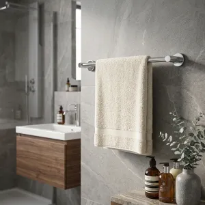 Luxury Chrome Plated Single Bar Towel Holder for Elegant Bathrooms Lifestyle View by Luxury Group International