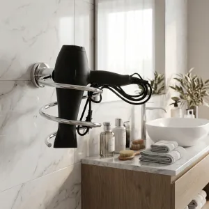 Luxury Chrome Plated Universal Hair Dryer Holder for Hotel Bathrooms Lifestyle View by Luxury Group International