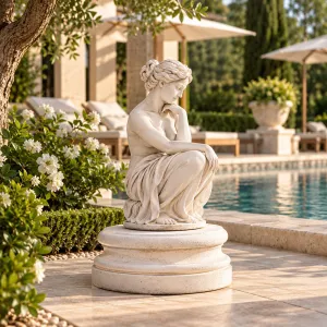 Luxus Rundes Gartenpodest mit Abgerundetem Rand und Gestufter Basis – Gartendekoration Lifestyle-Ansicht von Luxury Group International