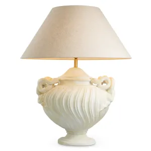Luxus Weiße Skulpturale Tischlampe mit Cremefarbener Basis und Stoffschirm für Elegante Innenräume von Luxury Group International