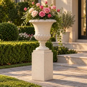 Macetero Clásico de Jardín de Lujo en Forma de Urna con Detalles en Relieve Gadrooned - Maceteros de Lujo Vista lifestyle por Luxury Group International