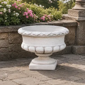 Luxury Classical Pedestal Bowl Garden Planter with Gadrooned Relief - Luxury Planters Lifestyle View by Luxury Group International