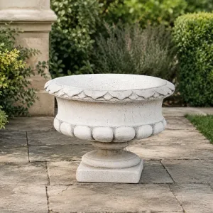 Luxury Classical Pedestal Bowl Garden Planter with Gadrooned Relief - Luxury Planters Lifestyle View by Luxury Group International