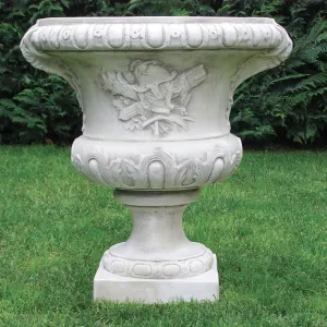 Luxury Classical Pedestal Garden Planter with Decorative Relief Detailing Front View by Luxury Group International